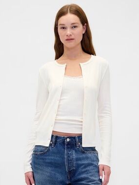 Gap Pointelle Cardigan Ivory beige frost Top New